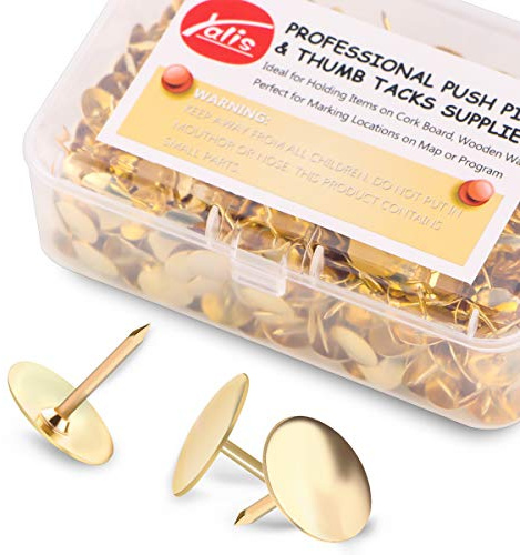 Yalis Thumb Tacks 500-count, 3/8-inch Steel Roundness Push Pins Office Tacks for Corkboard (Gold)