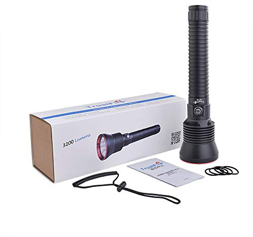 TrustFire DF70 Kit Tauchen Taschenlampe Unterwasser Lampe 3200 Lumen Wasserdicht 70M - 1 x Handschlaufe und 4 x Ersatz-O-Ringe (2 x 26650 Akkus und 1 x Ladegerät im KIT optional)