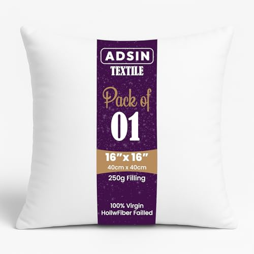 Hollowfibre Cushion Pad Inner Stuffer New White Pillow Polyester Insert Square Hypoallergenic (16 x 16, 1 Count (Pack of 1))