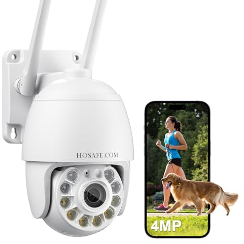 Plug-in Cameras for Home Security 4MP HD, Hosafe WiFi Security Cameras Wireless Outdoor, Outdoor Camera Wireless, Motion Detection, Pan Tilt Auto Tracking, Two Way Audio, Color Night Vision, IP66