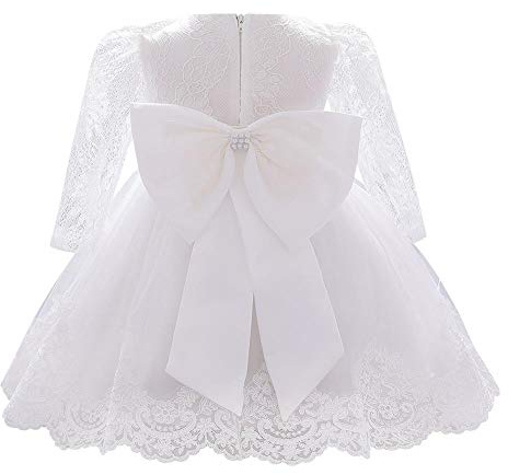 FYMNSI Vestido de niña pequeña o bebé para fiesta de cumpleaños o bautizo, con lazo, flores, encaje, diadema y tutú de tul, para bodas, niña paje, estilo princesa 11# blanco. 12-18 Meses