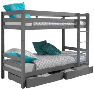 Vipack Etagen-Hochbett Pino 160 cm Höhe inkl. 2 Schubladen Kiefer massiv grau lackiert