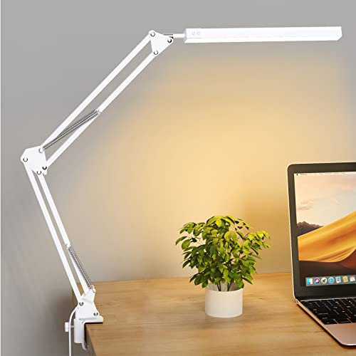 SKYLEO Lampada da Scrivania a LED - Lampada LED da Tavolo con clip - Lampada LED per la cura degli occhi - 3 modalità di luce x 10 livelli di luminosità - Bianco