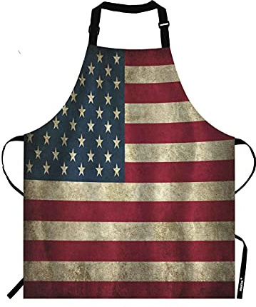 Moslion Rustikale USA-Flaggen-Schürze,Vintage amerikanische patriotische US-Flaggen-Schürze,verstellbarer Hals,Latzschürze für Männer und Frauen,geeignet für Küche,Kochen,Kellnerin,Kochschürze