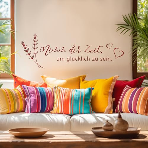 tjapalo® vr14 Sprüche Wandtattoo nimm Dir Zeit um Glücklich zu sein wandtattoo wohnzimmer sprüche modern zitate Wandsticker Flur und Diele, Farbe: Schwarz, Größe: B100xH34cm