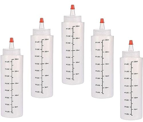 OUOQI Squeeze Flaschen,5 PCS 250ml Sauce Bottle,Plastik Squeeze Flasche mit Kappen,Saucen Flasche,für Dressings Ketchup,Heiße Saucen,Olivenöl,Senf,BBQ Sauce,Soßen,Mayo