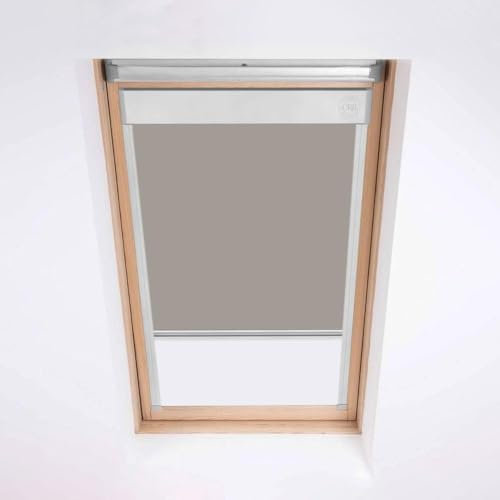 Dachfensterrollos für VELUX Dachfenster - Verdunkelungsrollo - Silberner Aluminiumrahmen (FK06, Hellgrau)