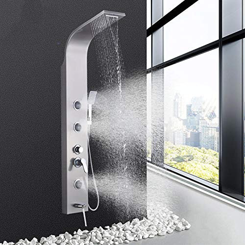 Gebürstetes Nickel Badewanne Duschpaneel Regen Wasserfall Wasserfall Duschsäule mit Body SPA Massagedüsen Sprühdüse Wanne Wasserhahn Auslauf