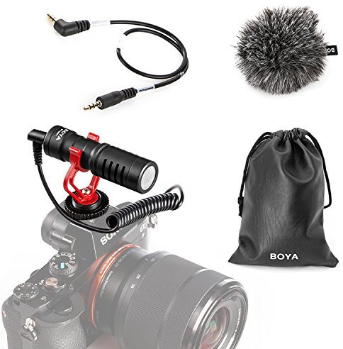 BOYA by-MM1 Microfono per fucile su fotocamera per iPhone, smartphone Android, fotocamere DSLR Videocamere - Microfono per fotocamera senza batteria Vlog Video Mic