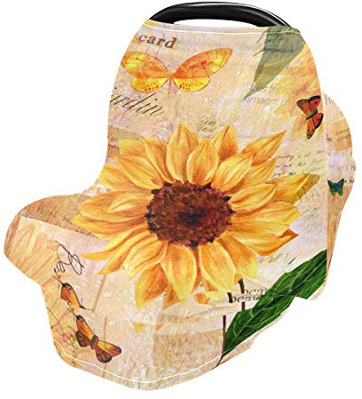 Mnsruu Vintage Gelb Sonnenblume und Schmetterling Stillbezug Stillschal Autositzbezüge für Babys Säugling Dehnbar Weich Atmungsaktiv Mehrzweckbezug Cover Ups, Geschenk für Jungen Mädchen