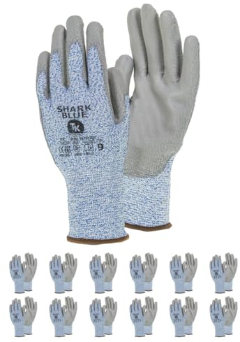 TK Gloves SHARK BLUE/Montage-Handschuhe Schnittschutz/Größe 10, 12 Paar/Montagehandschuhe/Schnittfeste Handschuhe Arbeitshandschuhe