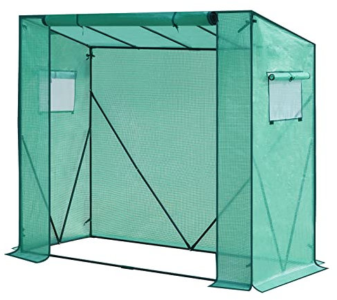 WOLTU Green Outdoor Garden Greenhouse, 200x77x146/169cm, Tomato Greenhouse with Roll-up Doors & 2 Windows, 4 Ground Pegs, Weatherproof, Multi-purpose Metal Frame