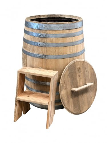 Fass-Schmiede Premium-Holzfass für Eisbaden 300 Liter – Ideal für Regeneration und Wellness – Hochwertiges Tauchfass aus nachhaltigem Holz, originales Weinfass (mit Treppe, natur)