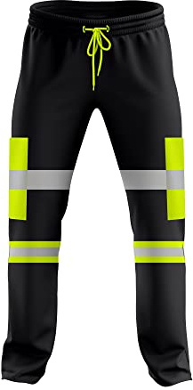 trending babz Pantalon de jogging haute visibilité pour homme 2 tons avec bande réfléchissante et revers, Jaune Noir 4, 36-41