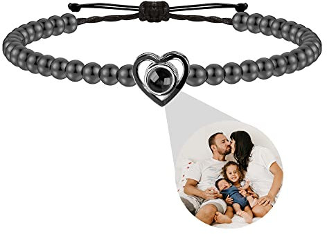 Personalisiertes Foto-Armband mit Bild im Inneren Personalisiertes Herz-Fotoprojektions-Armband für Frauen Männer 100 Sprachen Ich liebe dich Armband Verstellbare Seilarmbänder für Paare Freunde Mama