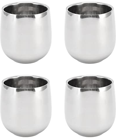 Risegun Edelstahl Kaffeebecher, 4 Stück 200ml Kaffeetasse Espressotassen Doppelwandige Trinkbecher Set Kleine Tasse für Outdoor, Picknick, Party, Camping
