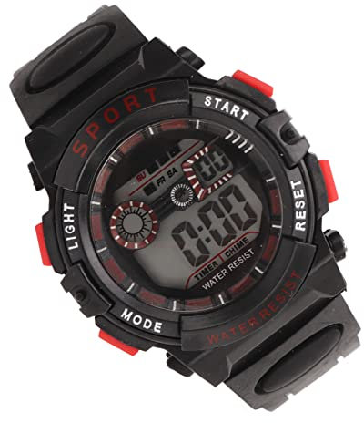 Tbest Orologio Elettronico da Uomo, Orologio Sportivo Digitale Multifunzionale WR50M Orologio da Polso Impermeabile con Allarme Luminoso per Nuoto e Corsa (Nero e Rosso)