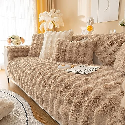 LINGKY Couch Überzug, Sofa Überzug 1/2/3/4 Sitzer L Form Sofa Cover Sofabezug Ecksofa, Universelle Sofaschoner rutschfest, Plüsch Sofa Sitzkissenbezug für Wohnzimmer (Khaki,70x70cm)