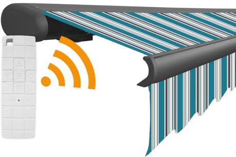 Arilco Elektrische Vollkassettenmarkise Kassettenmarkise Gelenkarmmarkise Markise Sonnenmarkise Sonnenschutz in vielen Farben und Größen wählbar in der Kassettenfarbe Anthrazit (5x3m Aqua)