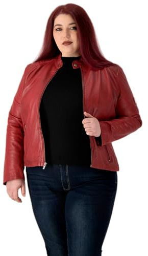 URBAN 5884 Damen Lederjacke RILEY, Echtes Lammfell Jacke für Plus Size Langlebig und weich im Griff, Rot, 44