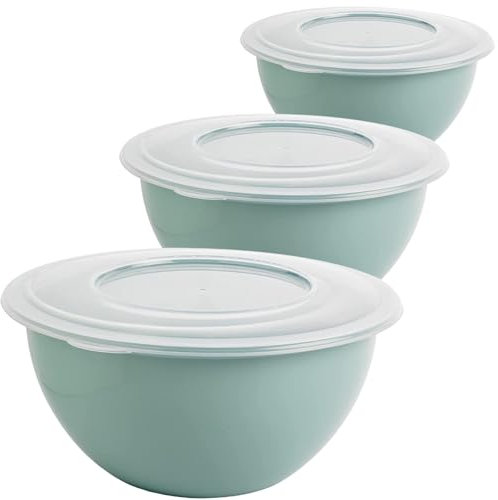 2friends Schüssel mit Deckel 5l 3er Set - Vielseitige Salatschüssel und Rührschüssel, BPA-freies PP, Trendfarbe: Grün, Ø 28 cm, EU-Fertigung