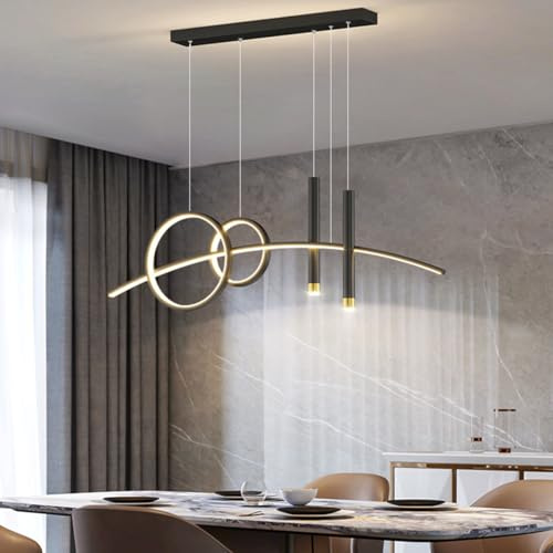 Aleaty Moderne Esstisch-Pendelleuchte LED Dimmbare Esstischlampe Hängend mit Fernbedienung Pendellampe Höhenverstellbar Kronleuchter Lampe für Wohnzimmer Esszimmer Küche Büro (Schwarz)