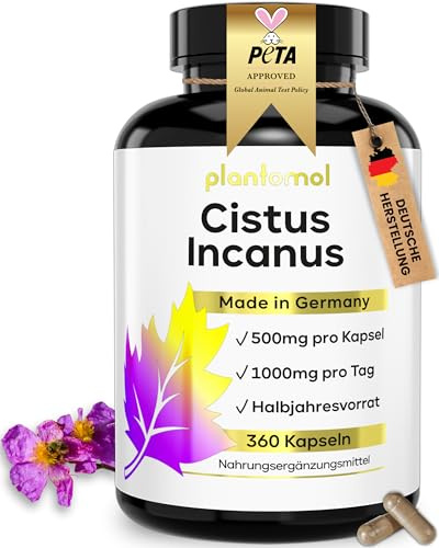 360 Cistus Incanus Kapseln hochdosiert - Halbjahresvorrat - plantomol® | Cystus Kapseln 1000mg reines Zistrosenkraut pro Tagesdosis - Polyphenole hochdosiert - Alternative zu Cistus Lutschtabletten