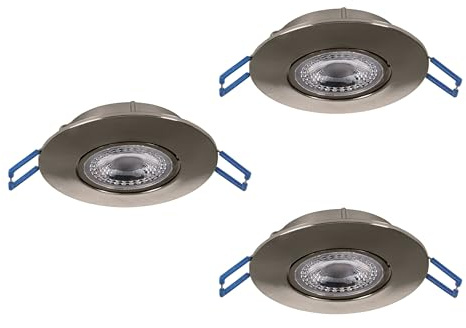 EGLO LED 3er-Set Einbauleuchten Zujar, Einbaustrahler | Deckenstrahler aus Kunststoff in Nickel-matt, Wand Einbauspots, Deckenspots warmweiß, Ø 8,5