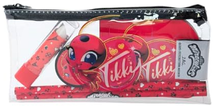 Mybagstory - Federmäppchen Miraculous für Mädchen, flach, gefüllt, transparent, für Kinder, Schule, Kindergarten, Grundschule, Grundschule, Grundschule, Geschenkidee, 18,5 cm
