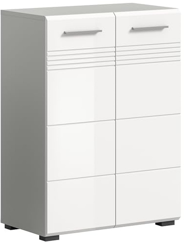 xonox.home - Midischrank Copa 60x80x30 cm in Front weiß Hochglanz Tiefzieh Korpus hellgrau Nb - Badezimmerschrank Badschrank Kommode - modern, geräumig und funktional