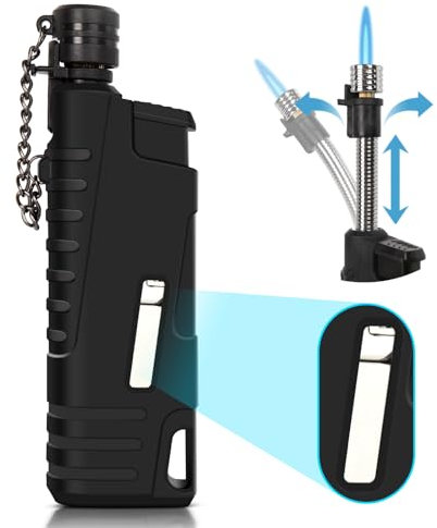 Mini Camping Torch Lighter Handy Portable Flexible Wand Telescoping Burner Head Windproof Jet Flame Butane Refillable for for Hiking Campfire Candle Grill Fireplace Outdoor(Buatne Not Included)