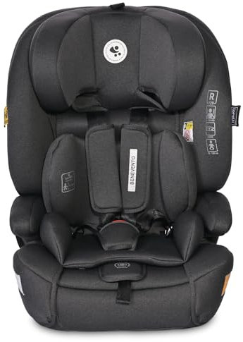 Lorelli Auto Kindersitz Benevento mit Isofix i-Size, Mitwachsender Autositz für Kinder von 76-150 cm, Babysitz, Autokindersitz, Einstellbare Kopfstütze, 5-Punkt-Sicherheitsgurt, schwarz