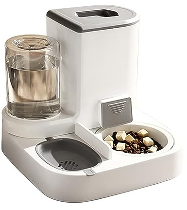 Dispensador de Agua para Mascotas - Alimentador Automático 2 en 1, 1L + 2,2L, Diseño Práctico, Fácil de Limpiar, Ideal para Perros y Gatos (Gris)
