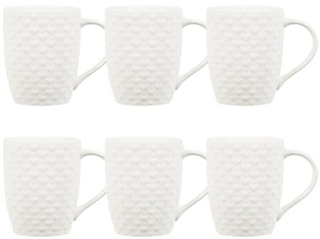 simpa 6PC Porcelain White Love Heart Mug Set. Volume 500ml. Dishwasher & Microwave Safe.