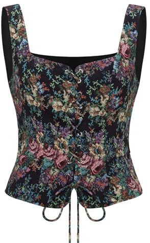 NUWIND Corsé Vintage Bustier Floral con Cordones, Top Medieval de Elaboración Manual, Chaleco Victoriano con Enlace, Corsaire de Vestir Renacentista para Mujer Pirata, M