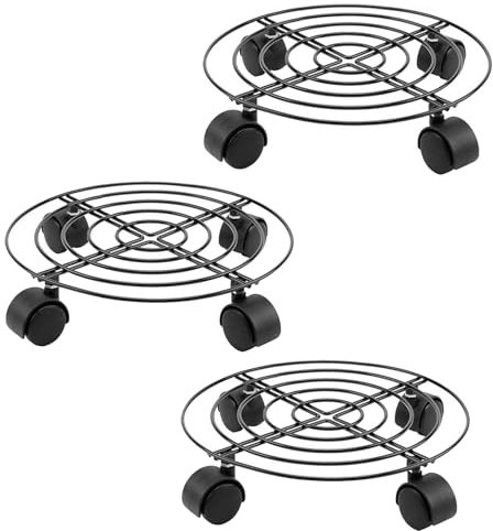 JF HOME BLISS 3 Pack Heavy Duty Plant Caddy with Wheels, 27cm Round Metal Potted Trolley - Movable Plant Dolly for Indoor & Outdoor Use
