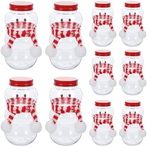 Lipfer Saftflaschen, Schneemann-getränkeflasche Mini-schals, Leere Weihnachtsmilch-getränkebehälter, 10 Stück, Smoothies, Wasserflaschen, Weihnachten, Durchsichtiges Bonbonglas