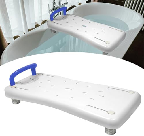 NAIZY Planche de bain 70 x 31 cm - Siège de baignoire pour adultes seniors 41 à 63 cm - Réglable - En polypropylène - Charge maximale : 150 kg - Poignée bleue