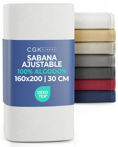 Lenzuolo con angoli 160x200 cm Bianco - 100% Jersey Cotone morbido & traspirante - Tasca 30 cm / 12 - Anti-grinze, Resistente, Ipoallergenico & Traspirante - Certificato OEKO-TEX Standard 100