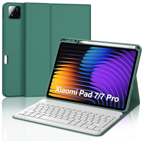 JADEMALL Coque Clavier pour Xiaomi Pad 8/8 Pro 11.2 2025, AZERTY Français Clavier Bluetooth avec Fente pour Stylo pour Tablette Xiaomi Pad 7/8 Pro 11.2, Vert foncé