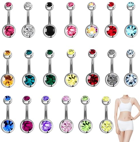 Aucuu 12PCS Piercing Ombligo, 14G Ombligo de Acero Inoxidable, Forma de Barra Curvada y Circonita CZ Cúbica Perla Ombligo Piercing Joyería para Mujeres Hombres