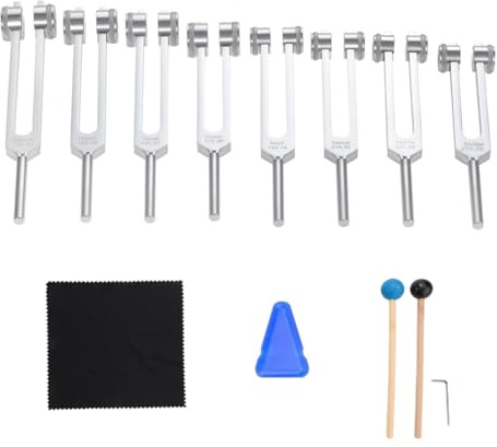 Rfeeuubft Chakra-Stimmgabel-Set, 7 Chakren + 1 Stimmgabel für die Seelenaufgabe, Gewichtete Stimmgabeln für, Yoga, Klangheilung, Silber
