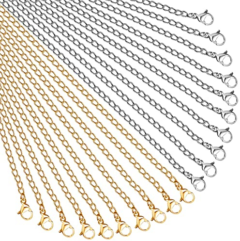 TOAOB 10 Stück Edelstahl Kette 45 cm Schmuck Halskette Gliederkette Silber und Gold Ketten Selber Machen Set mit Hummerverschlüsse für Schmuckherstellung Handwerk Anhänger