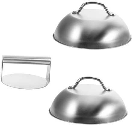 KOCKSHION 1ensemble Set De Pression à Hamburger Acier Inoxydable avec Couvercles Ronds pour Grill Kit Accessoires BBQ pour Burgers Écrasés Et Bacon pour Barbecues Plein Air