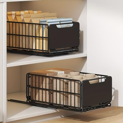 1 Stück Ausziehbare Schublade, Teleskopschublade für Kabinett Metall Slide Out Organizer mit Griff Küche Aufbewahrungsregal Klebebänder Korb Schublade für Küche