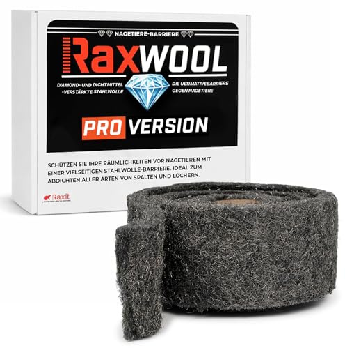 Raxit RaxWool PRO 3 m x 10 cm Laine d’Acier Anti Rongeur pour Portes et Fenêtres, Bande d’Étanchéité Autocollante Découpable, Isolation Thermique et Protection Intérieure Extérieure