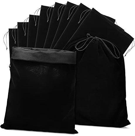 GANAZONO Lot De 10 Pochettes à Cordon En Flanelle Noire 30x40 Cm Paquet De Rangement Polyvalent Pour Présents Fête Rangement Bonbons Bijoux Utilisation Quotidienne