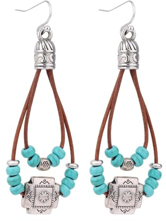 Mikovivi Pendientes Western para Mujer, Bohemios Turquesa Imitación Pendientes Colgantes Livianos Joyería Boho para Conciertos Country Accesorios Outfits Festivales Musicales