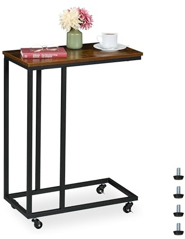 Relaxdays Beistelltisch C-Form, HBT: 79x60x30 cm, Rollen, Sesseltisch zum Unterschieben, Metall & MDF, Sofatisch, Farben