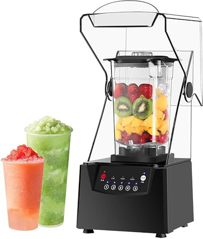 Frullatore commerciale for frullati, capacità 2 l, tritaghiaccio a lame da 17.000 giri/min, silenzioso, robot da cucina elettrico con insonorizzazione, 5 programmi preimpostati, for frullati e frutta.